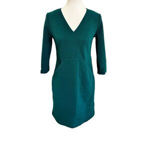 Boden Bronte Ottoman Dress Emerald Green Ribbed 3/4 Sleeves Size 4P